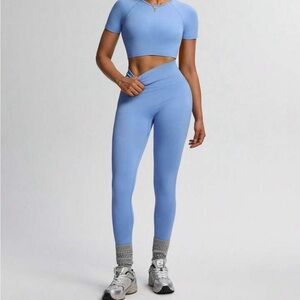 Baby Blue Crop Top & High-Waisted Leggings Set